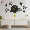 Birds On Branches Wall Clock – Laser-Cut Black MDF (24x12)