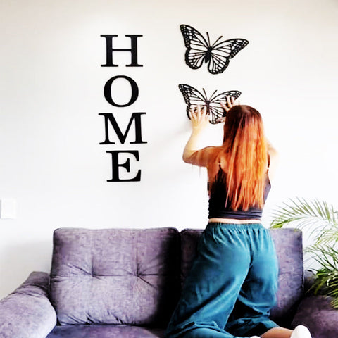 "Welcome Home with Butterfly – Laser-Cut MDF Wall Art"