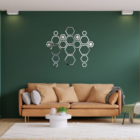Modern Acrylic Hexagon Ring Mirror Stickers for Wall Decoration