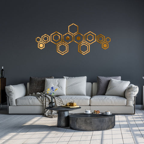 Modern Acrylic Hexagon Ring Mirror Stickers for Wall Decoration