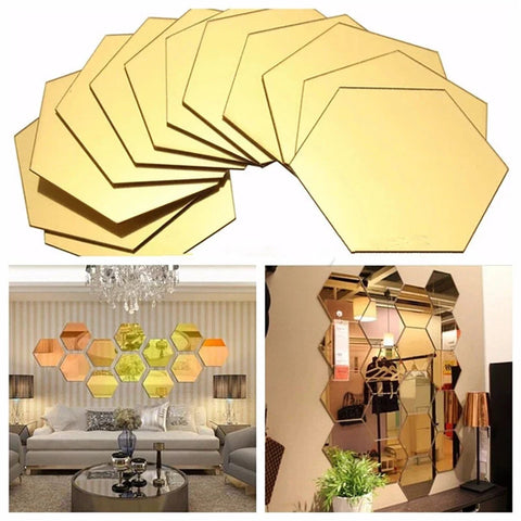 DIY Golden Acrylic Hexagon Wall Décor Mirrors