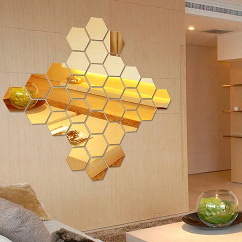 DIY Golden Acrylic Hexagon Wall Décor Mirrors