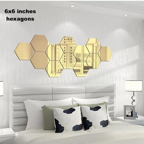 DIY Golden Acrylic Hexagon Wall Décor Mirrors