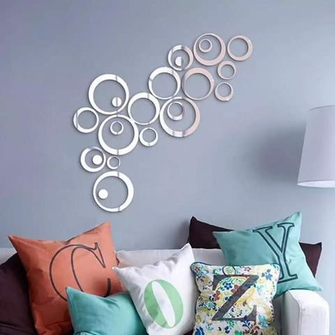 Silver Acrylic Mirror Rings – Set of 22 Wall Decor Pieces