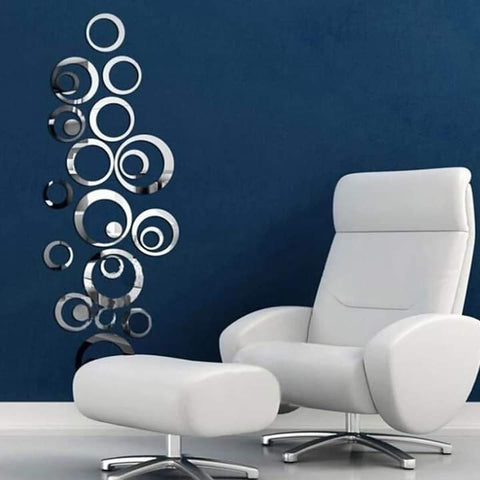 Silver Acrylic Mirror Rings – Set of 22 Wall Decor Pieces