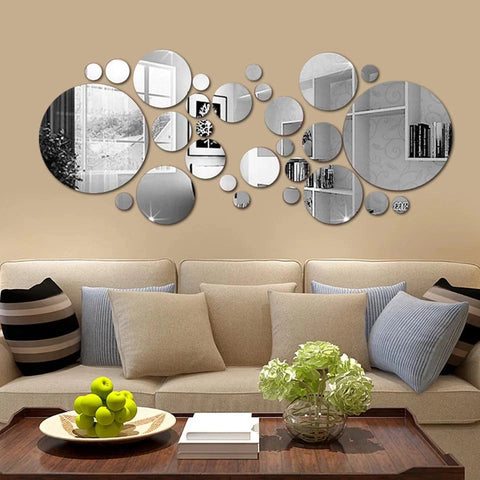 Large Acrylic Circle Mirror Wall Stickers – Decorative Set