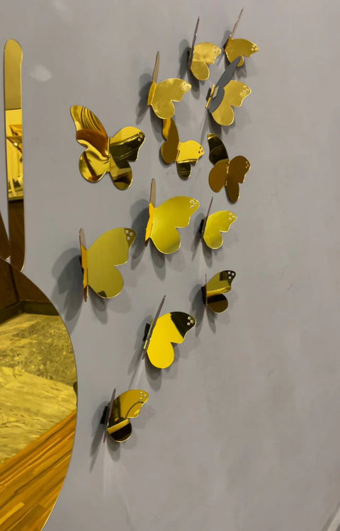 Golden 3D Mini Mirror Butterfly Wall Decor Set – Elegant Accent