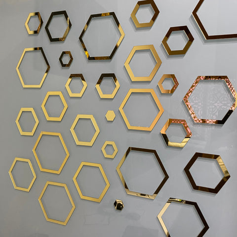 Modern Acrylic Hexagon Ring Mirror Wall Decor
