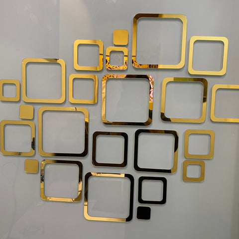 Square Rings Acrylic Mirror Decorative Stickers